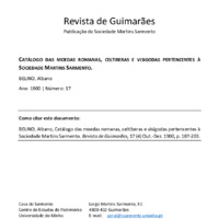 Catálogo das moedas romanas, celtiberas e visigodas pertencentes à Sociedade Martins Sarmento. IIIª Parte.