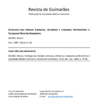 Catálogo das moedas romanas, celtiberas e visigodas pertencentes à Sociedade Martins Sarmento. Iª Parte.